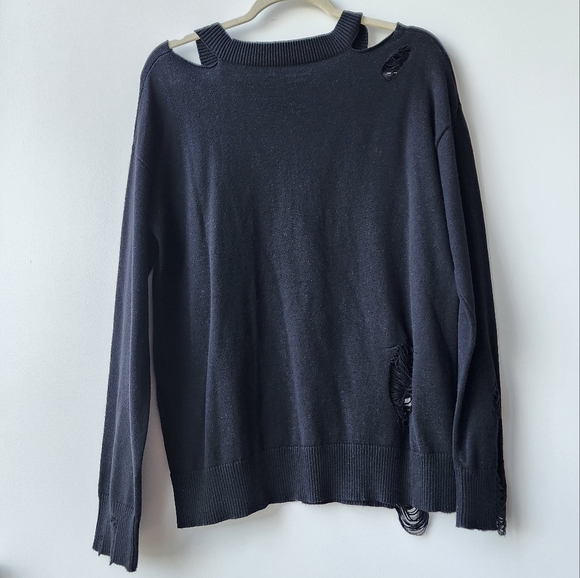 n:philanthropy Distressed Cotton Silk Knit Crewneck Sweater - Picture 6 of 6